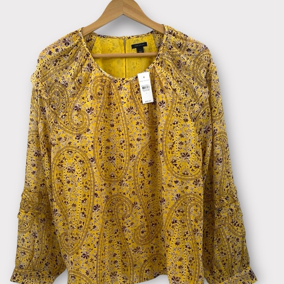 Ann Taylor NWT Large Yellow and Purple Paisley Floral Blouse - Picture 1 of 10
